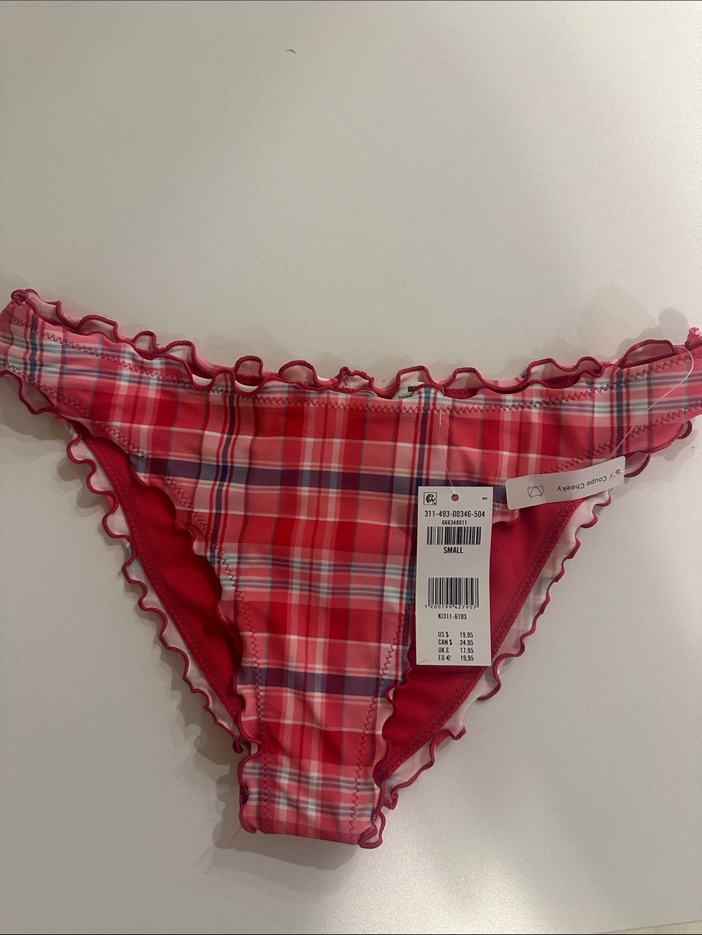 Hollister Girls Plaid Ruffle Bikini Bottom in Pink & Red